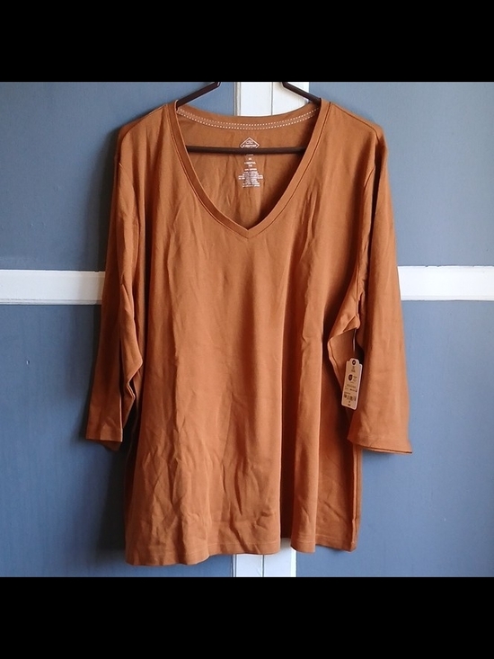 St. John's Bay Tops - St. John's Bay Women's V-Neck 3/4 Sleeve Top - Rust Brown